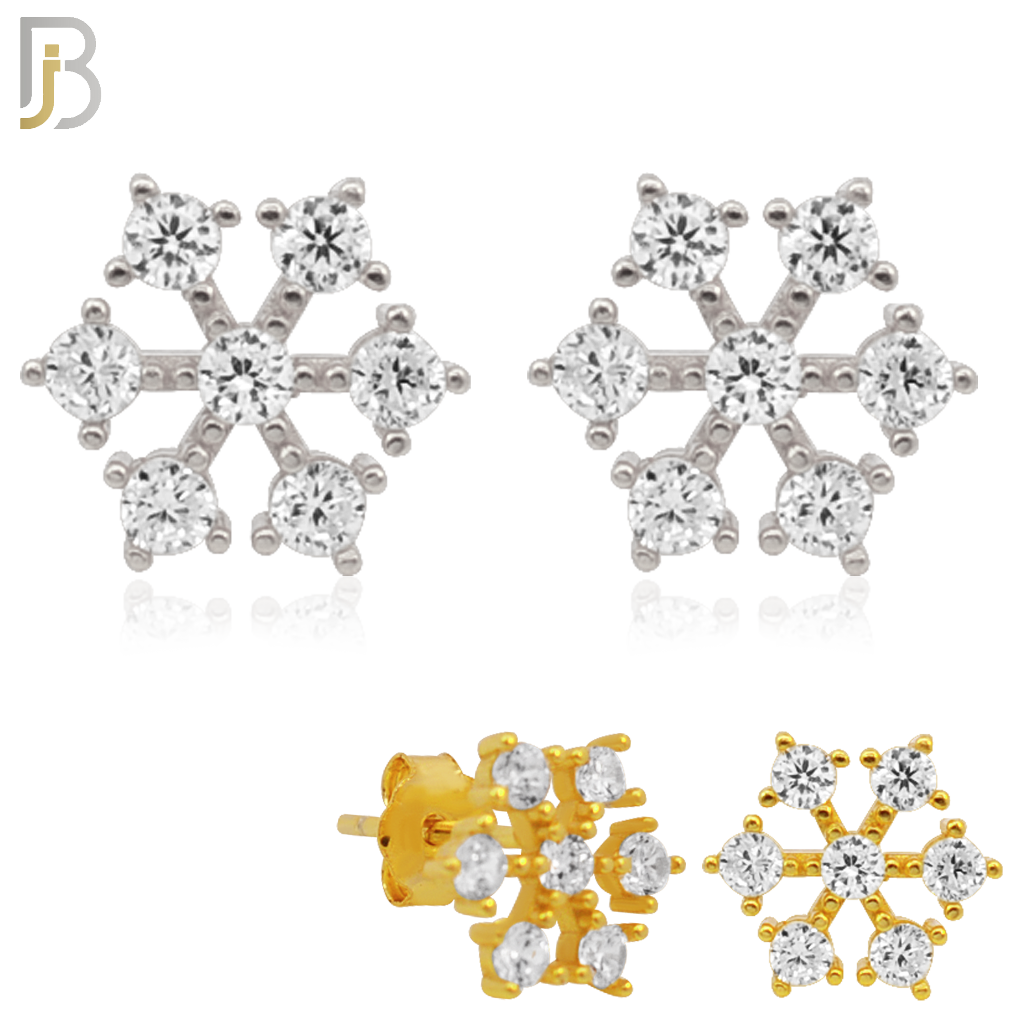 925-ES25 - .925 Sterling Silver Snowflakes Earrings Stud with Zircon image 0