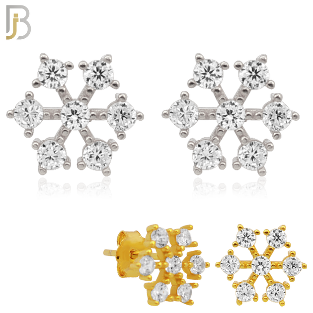 925-ES25 - .925 Sterling Silver Snowflakes Earrings Stud with Zircon image 0