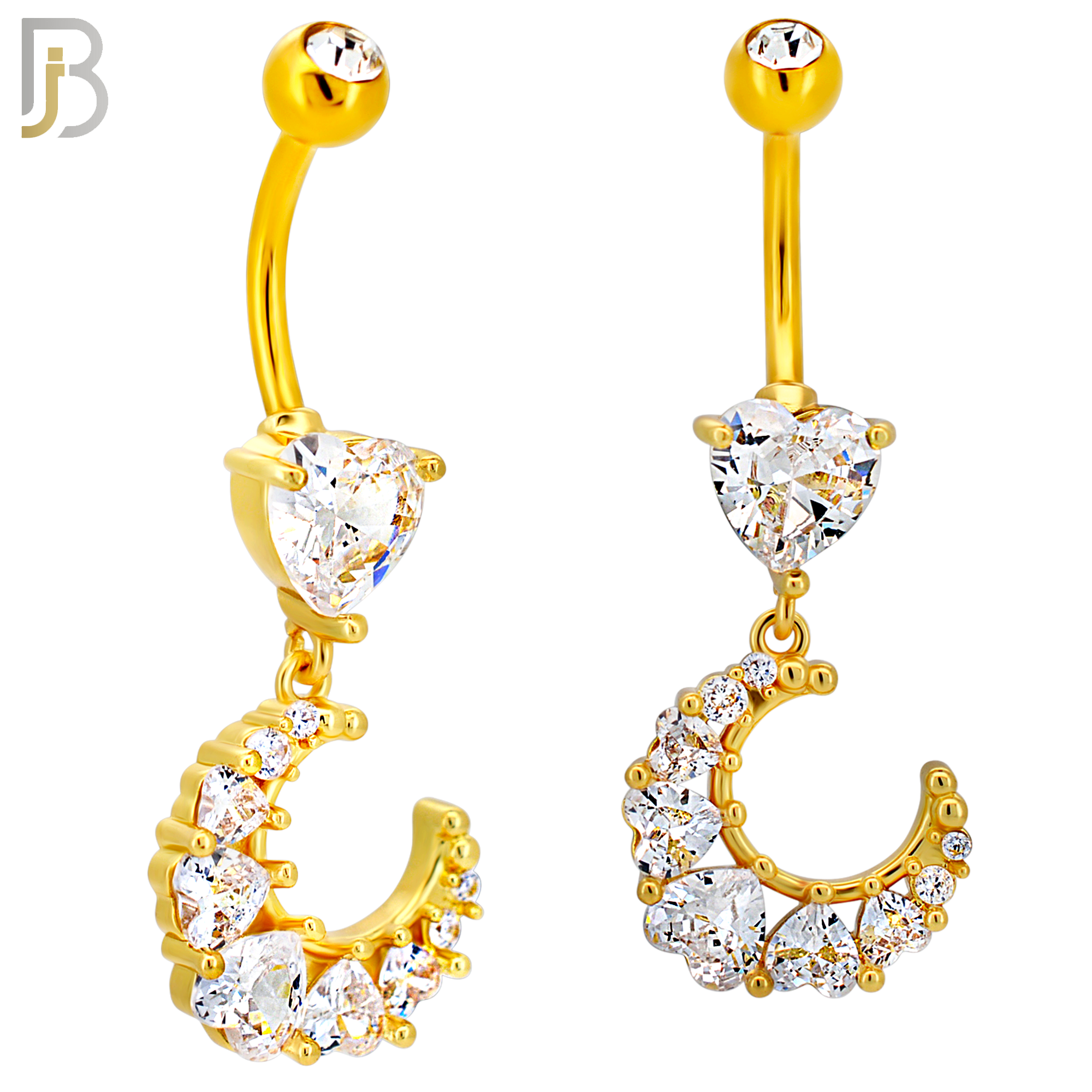 N0151 - 316L Surgical Steel Star CZ Studded Belly Ring with Pear CZ Drop image 3