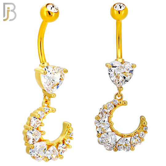 N0151 - 316L Surgical Steel Star CZ Studded Belly Ring with Pear CZ Drop image 3