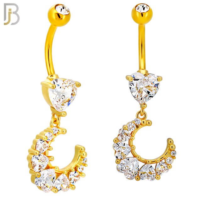 N0151 - 316L Surgical Steel Star CZ Studded Belly Ring with Pear CZ Drop image 3