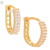 ES189 - 316L Surgical Steel Curved Hoop Earring with  Two Rows of Zircon CZ on One Side and Hollow Heart Design on Back Side image 2