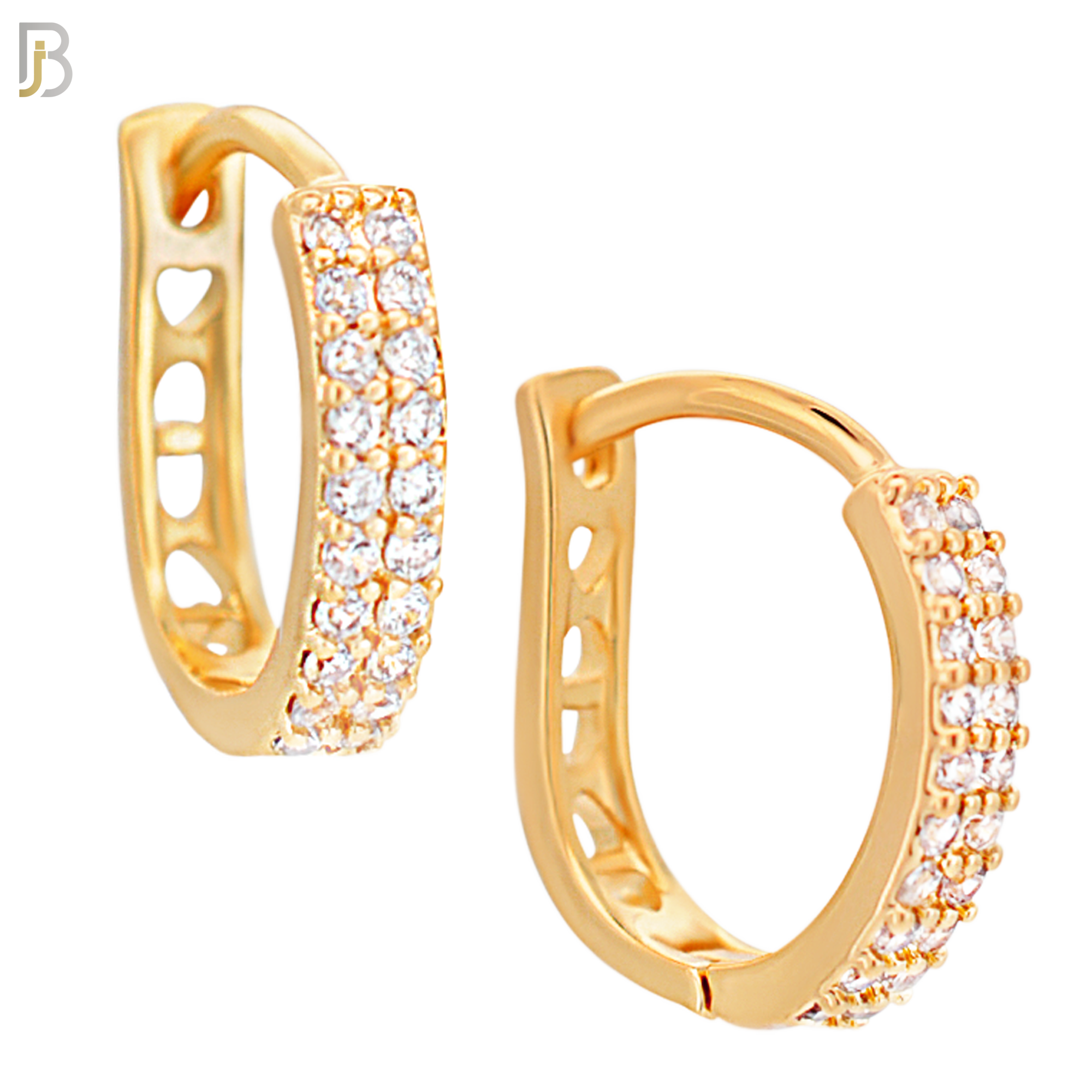 ES189 - 316L Surgical Steel Curved Hoop Earring with  Two Rows of Zircon CZ on One Side and Hollow Heart Design on Back Side image 2