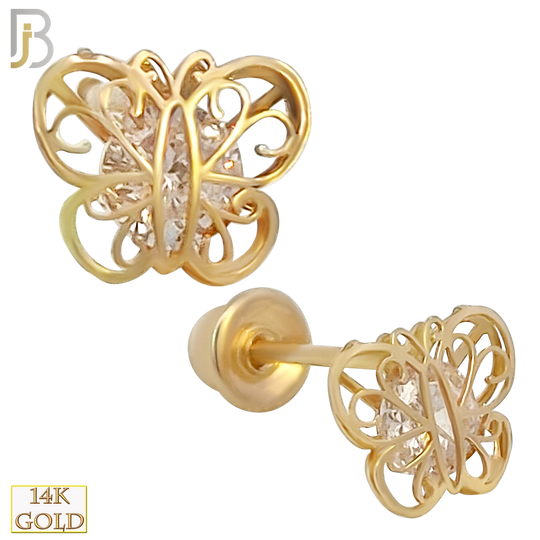 14k Solid Gold Butterfly with CZ Under Center Stud Earrings - Screw Back image 0