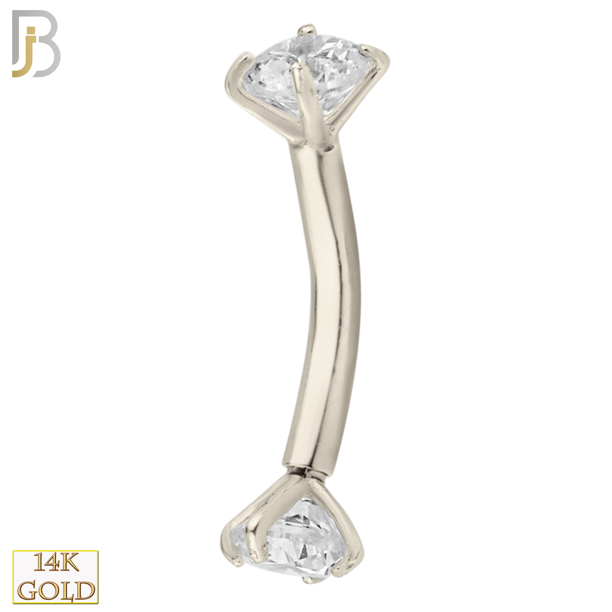 14-EC04 - 14k Solid Gold Eyebrow Prong Setting Zircon Design Internal Threaded Screw image 3