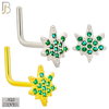 925-NR110LGSG - 925 Sterling Silver Leaf with Green CZ L Shape Nose Ring (Pack of 6) image 0