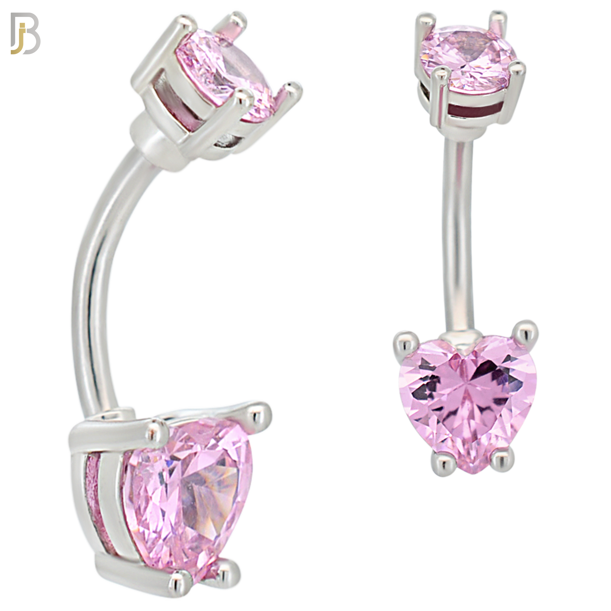 NB06S - 316L Stainless Steel Heart Prong Setting Zircon  Banana Belly Navel Ring (PACK OF 6) image 6