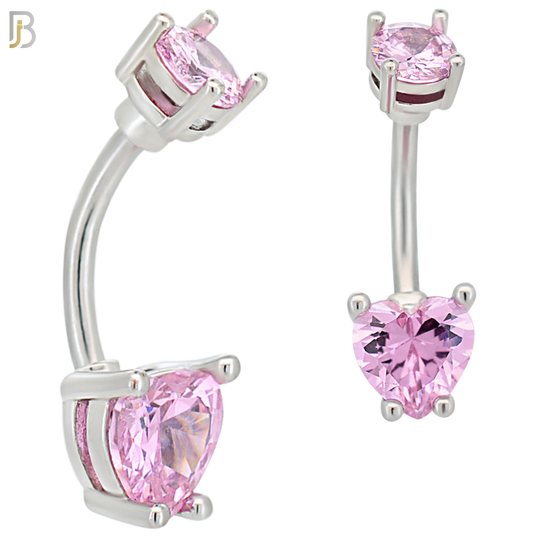 NB06S - 316L Stainless Steel Heart Prong Setting Zircon  Banana Belly Navel Ring (PACK OF 6) image 6