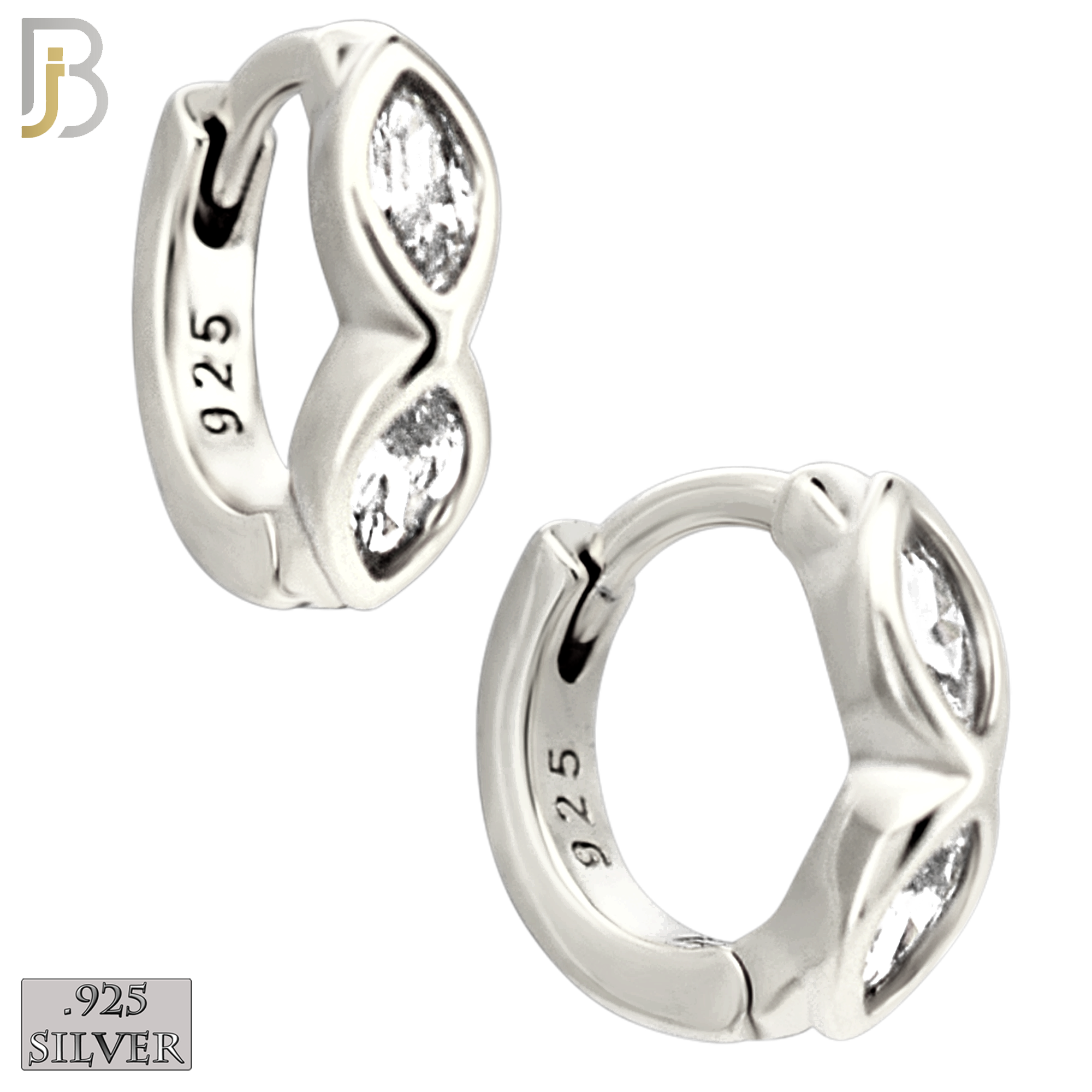 925-ES424 - 925 Sterling Silver Double Marquise CZ Huggies Earrings image 1