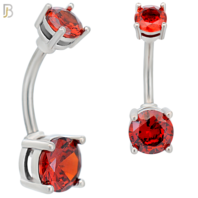 NB04S- 316L Stainless Steel Round Prong Setting Zircon  Banana Belly Navel Ring  (PACK OF 6) image