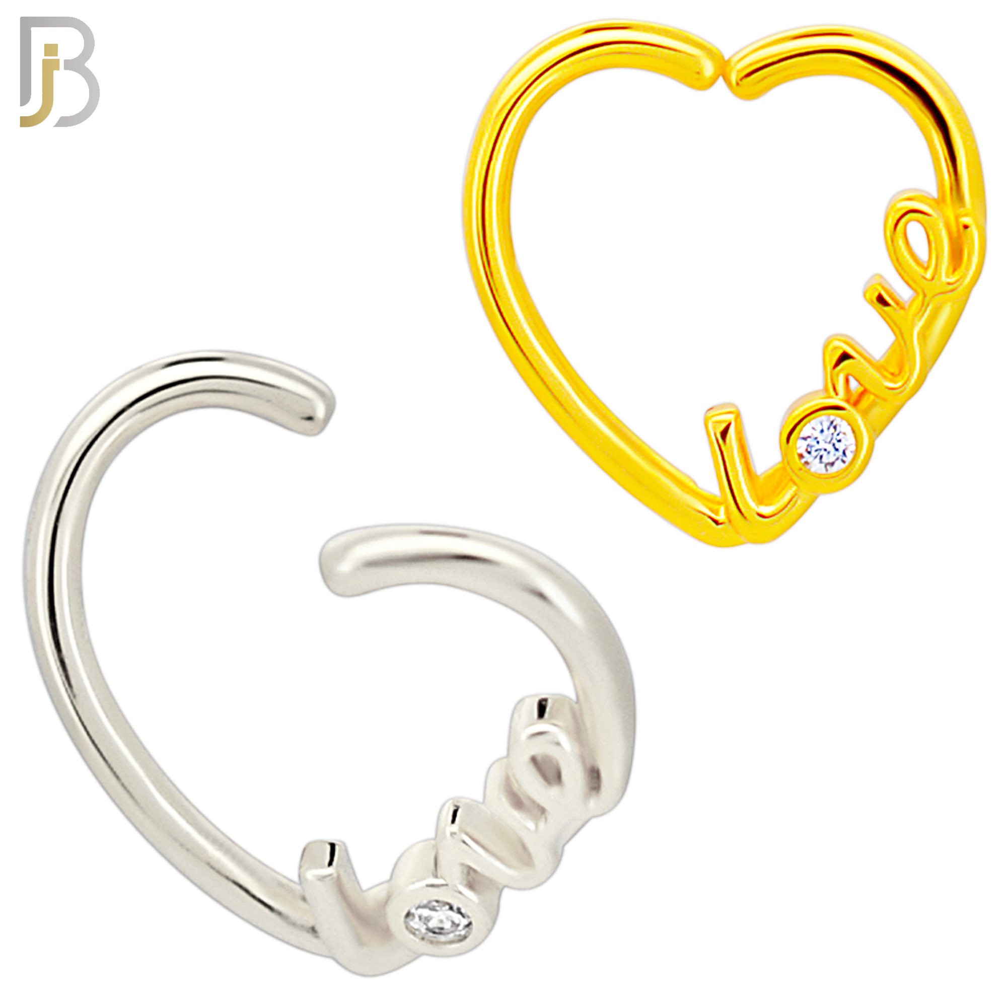 CT110 - 316 Surgical Steel LOVE text with Single  Zircon on O Twist to Open Nose Hoop (Pack of 6) image 0