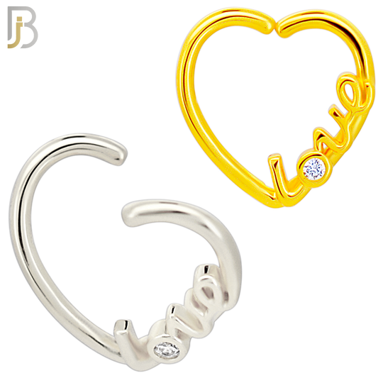 CT110 - 316 Surgical Steel LOVE text with Single  Zircon on O Twist to Open Nose Hoop (Pack of 6) image 0