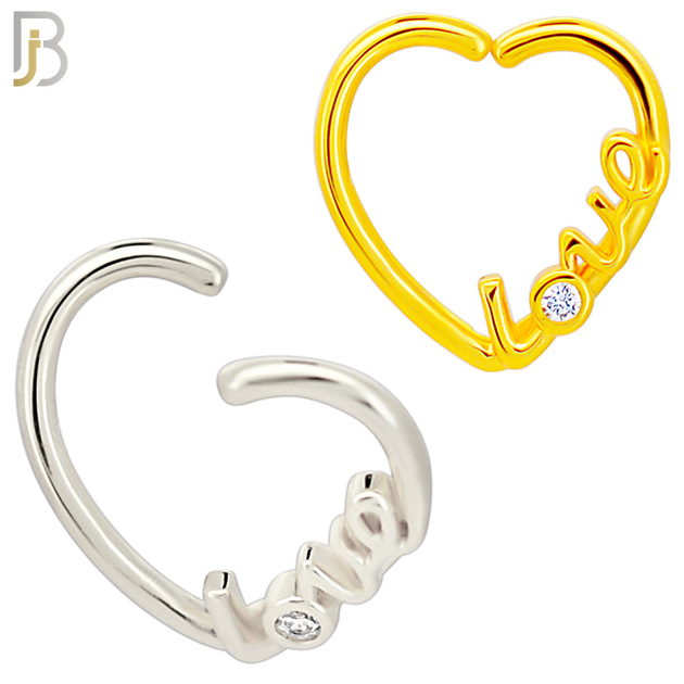 CT110 - 316 Surgical Steel LOVE text with Single  Zircon on O Twist to Open Nose Hoop (Pack of 6) image 0