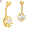 NB20 - 316L Stainless Steel Sun Zircon  Banana Belly Navel Ring image 2