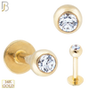 14-LB06 - 14k Solid Gold Plain Labret Externally Theaded Ball with CZ - Yellow Gold image