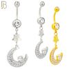 N0143 - 316L Surgical Steel Dangling Crescent Moon with Multi CZ Belly Ring image 0