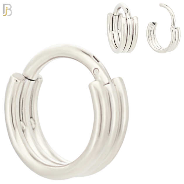 CT95 - 316 Stainless Steel Three Line Plain Hinged Hoop Nose Rings (PACK OF 6) image 1