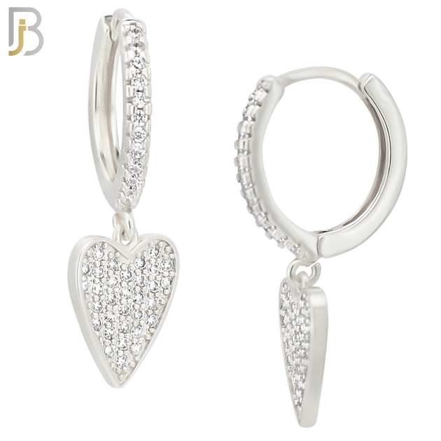 ES99 - 316L Stainless Steel Dangling Heart Hollow with  Zircon Design Huggies Clip On image 1