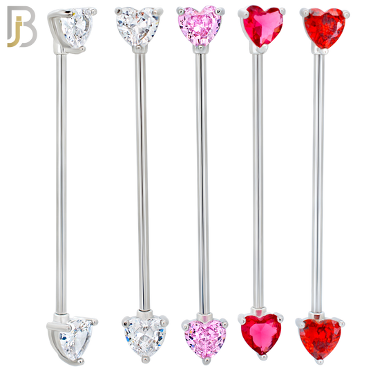 PK-BB60S - 316L Surgical Steel Heart Shaped CZ in Prong Set Industrial Barbell Pack of 16 pcs - Steel image