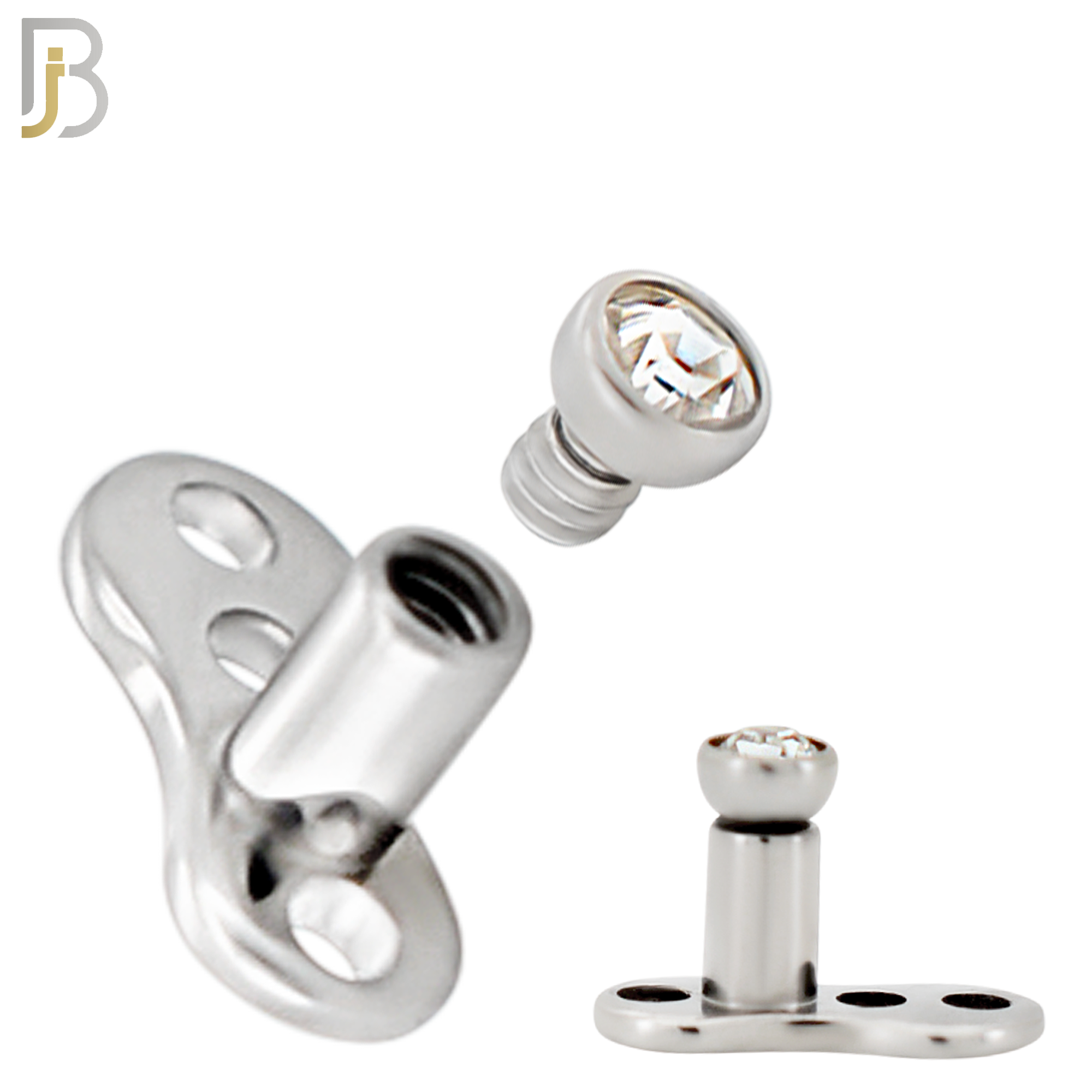 G23-DM03SC - G23 Titanium 14g Anchor with Surgical Steel Clear CZ in Bezel Setting Dermal Top (PACK OF 6) image 2
