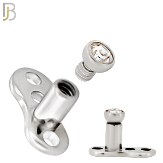 G23-DM03SC - G23 Titanium 14g Anchor with Surgical Steel Clear CZ in Bezel Setting Dermal Top (PACK OF 6) image 2