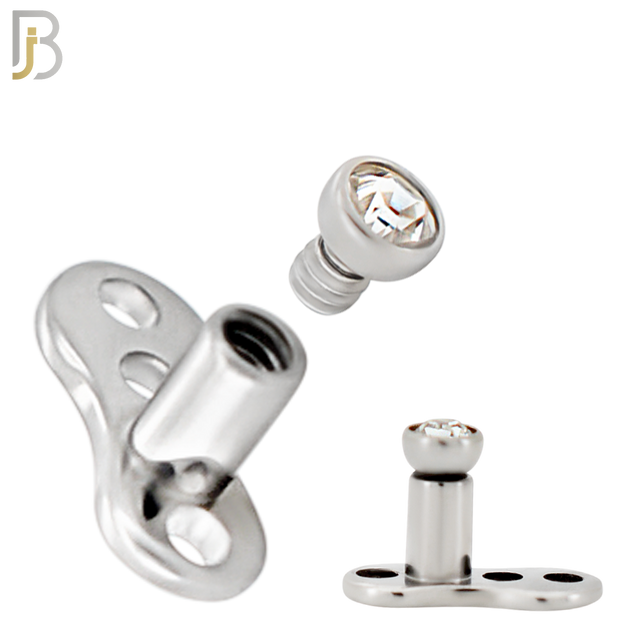 G23-DM03SC - G23 Titanium 14g Anchor with Surgical Steel Clear CZ in Bezel Setting Dermal Top (PACK OF 6) image 2