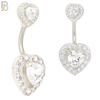 NB45 - 316L Stainless Steel Halo Heart Shaped Zircon Belly Ring image 1
