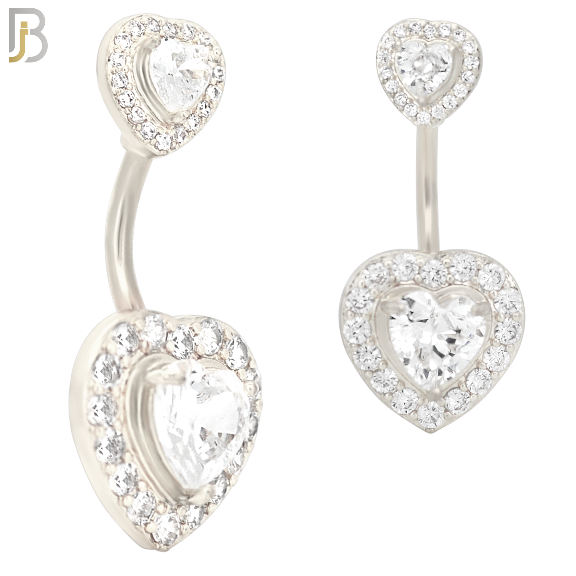 NB45 - 316L Stainless Steel Halo Heart Shaped Zircon Belly Ring image 1