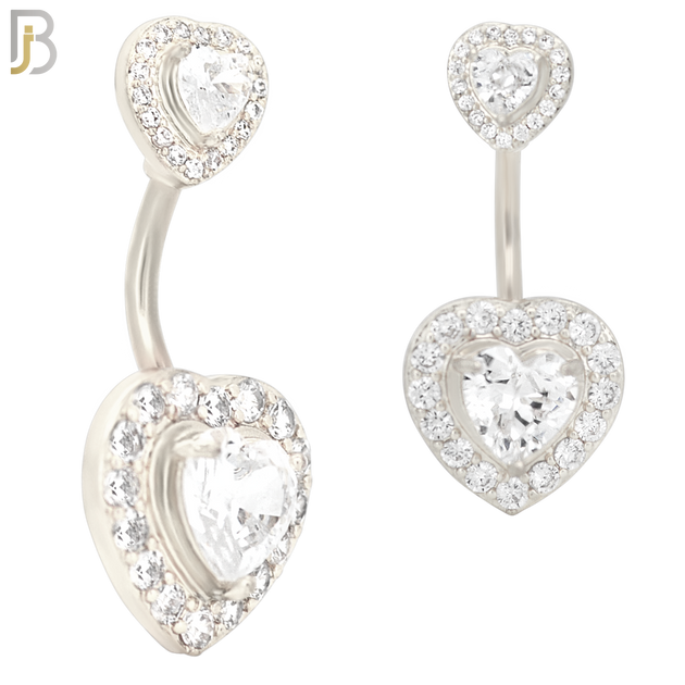 NB45 - 316L Stainless Steel Halo Heart Shaped Zircon Belly Ring image 1