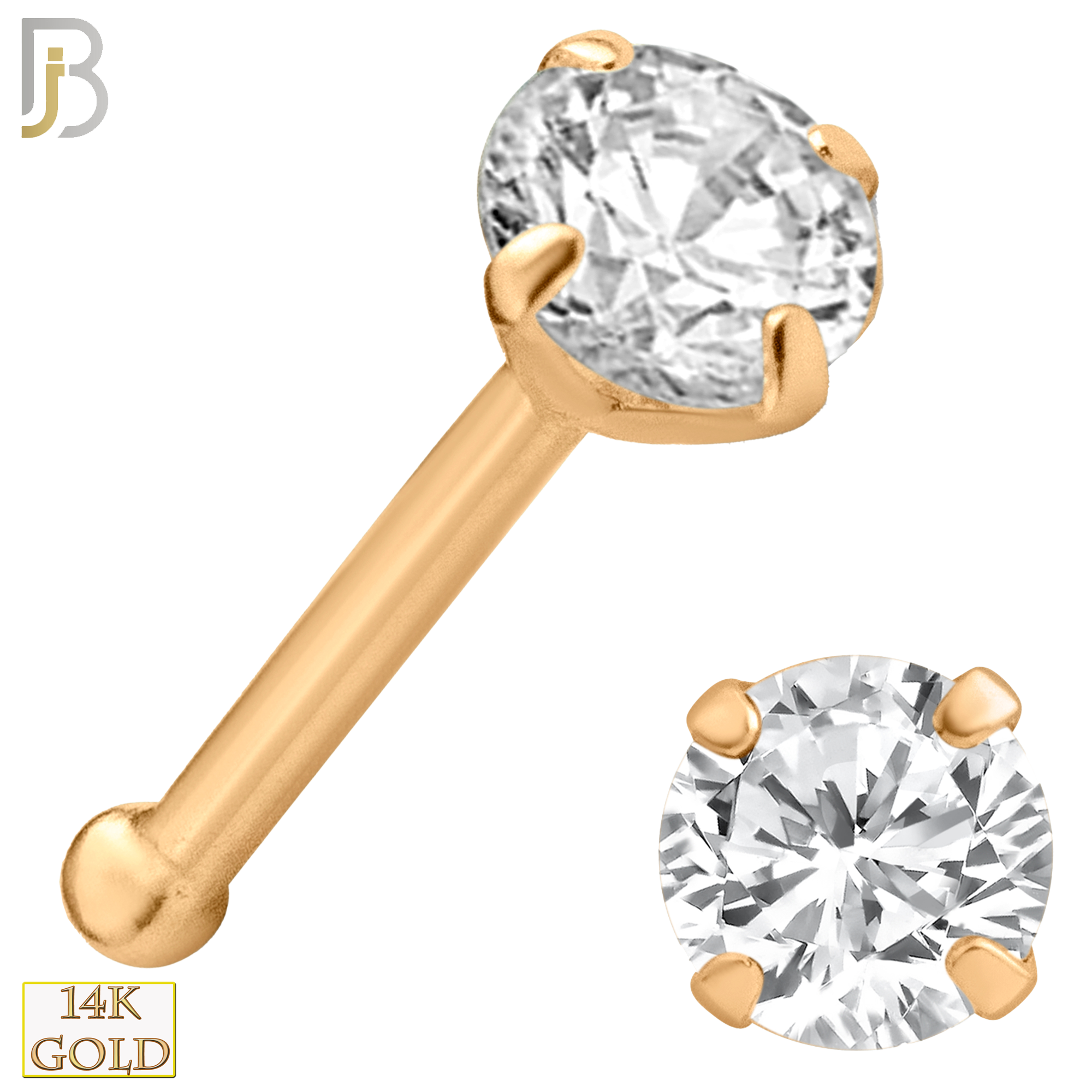 14-NR01L - 14k Solid Gold Prong Round Lab Diamond Jewelry Nose Bone image