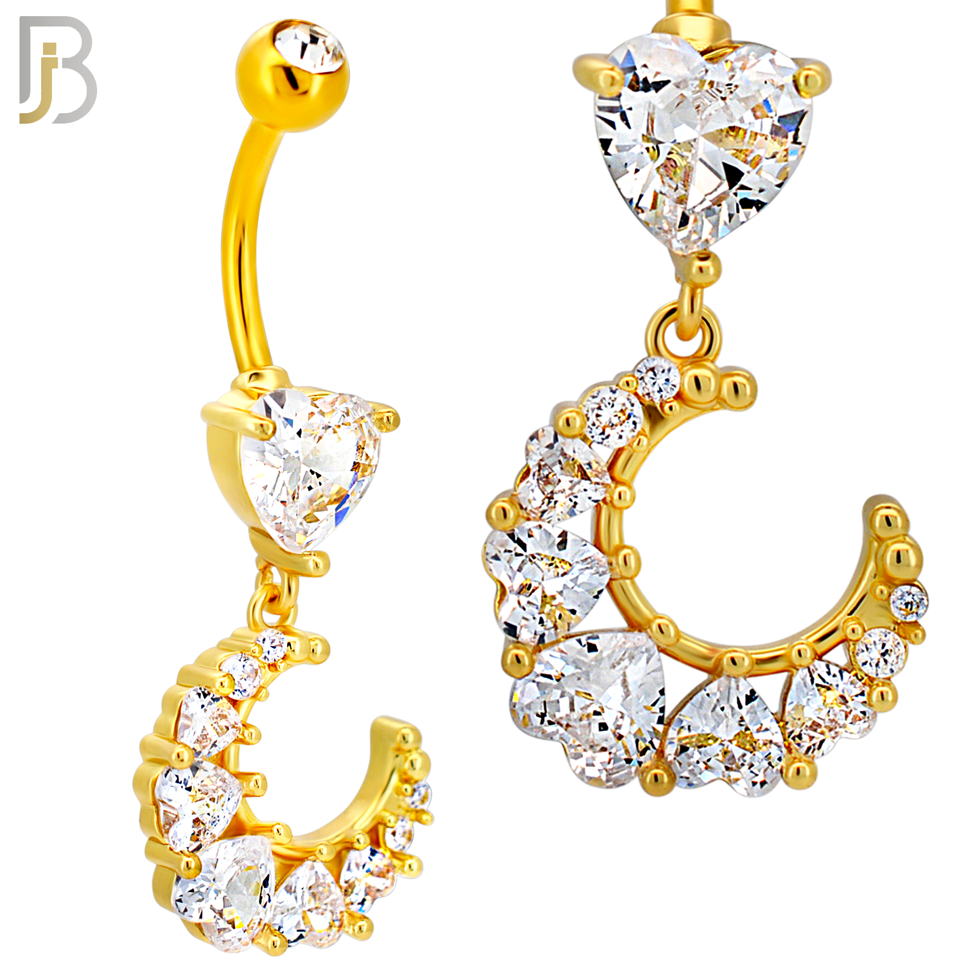 N0151 - 316L Surgical Steel Star CZ Studded Belly Ring with Pear CZ Drop image 4