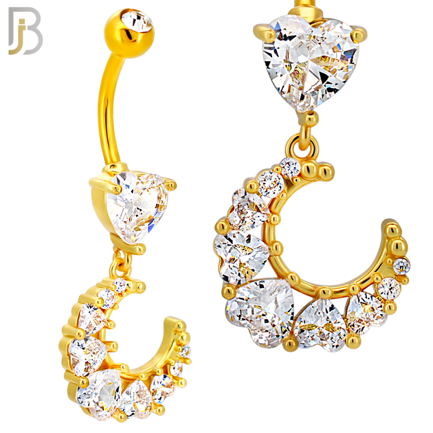 N0151 - 316L Surgical Steel Star CZ Studded Belly Ring with Pear CZ Drop image 4