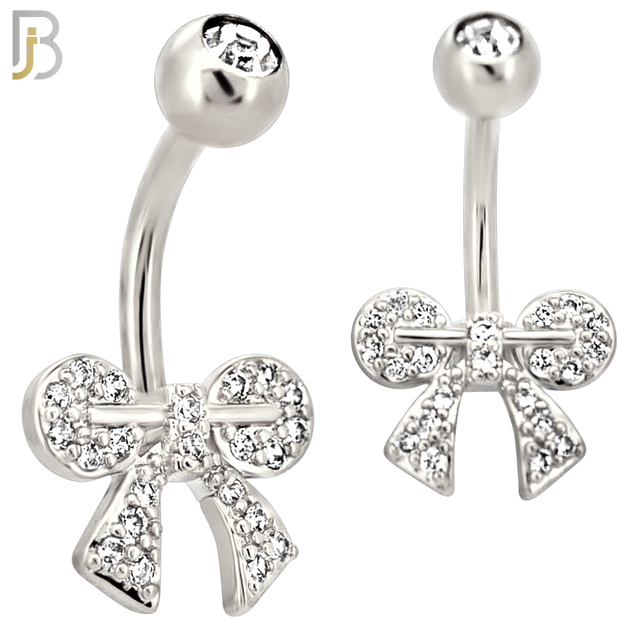NB113 - 316L Surgical Steel Ribbon CZ studded Round Knots Belly Ring image 1
