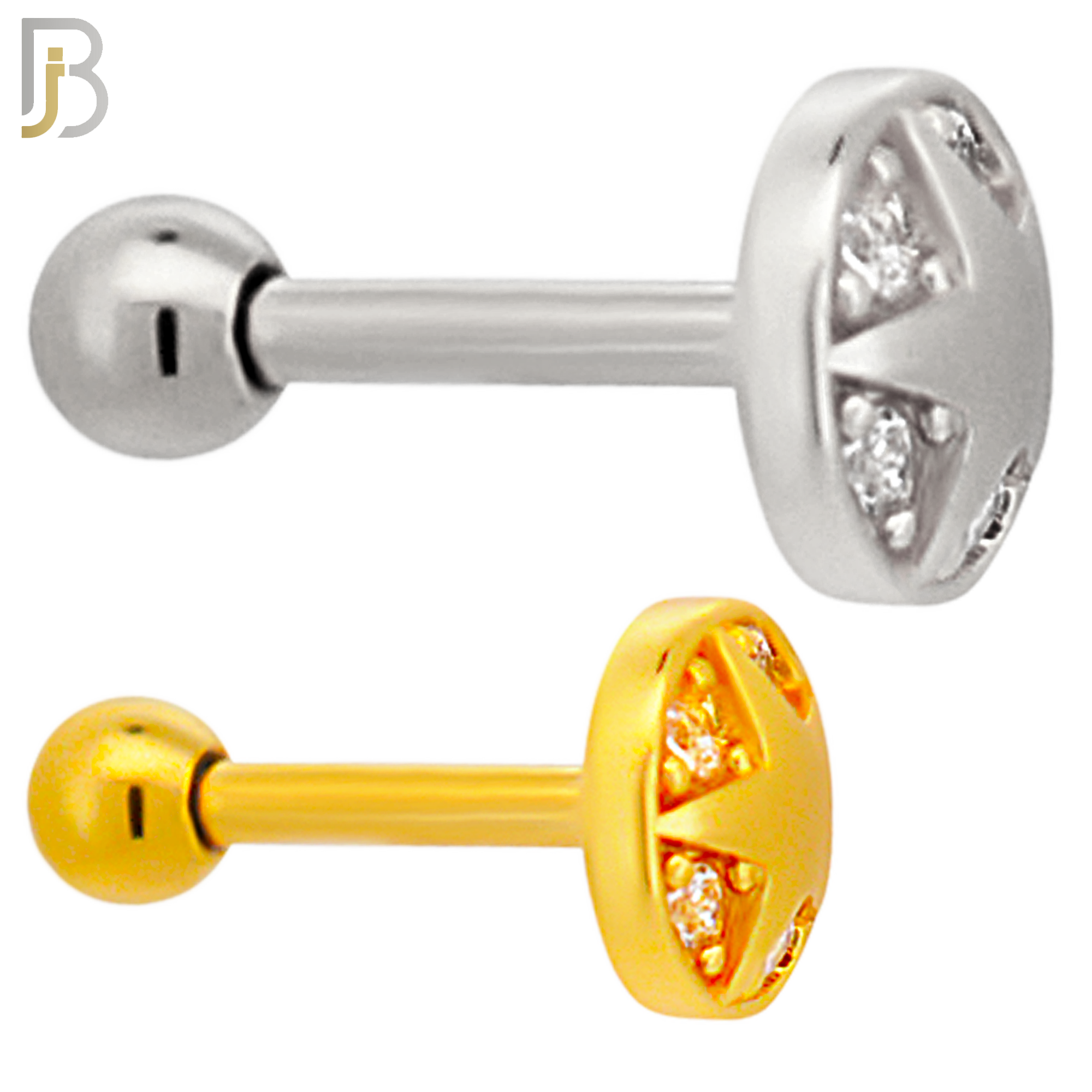 TB52 - 316L Stainless Steel and Brass Plain Star in Disc with Multi Zircon Design Tragus Barbell Cartilage Piercing Externally Threaded (PACK OF 6) image 0