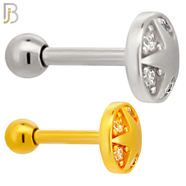 TB52 - 316L Stainless Steel and Brass Plain Star in Disc with Multi Zircon Design Tragus Barbell Cartilage Piercing Externally Threaded (PACK OF 6) image 0