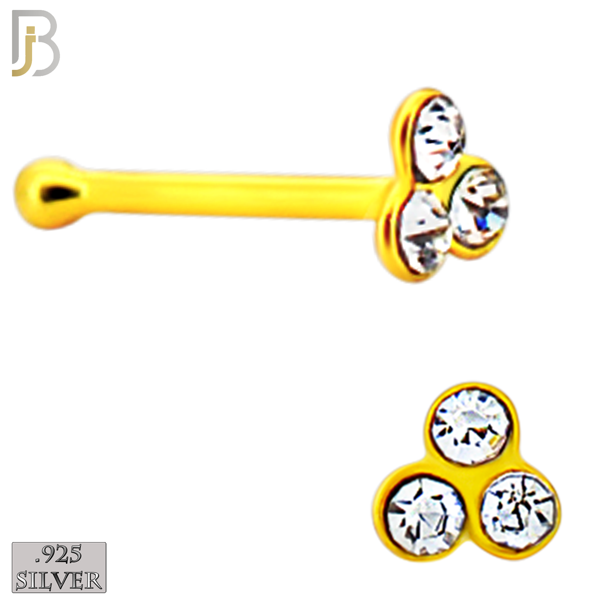 925-PK-NR08BY - 120 pcs, 18k Gold Plated Sterling Silver Nose Bones, 22g Thickness,  Assorted Shapes Tops Packages image 5