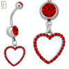 N026  - 316L Stainless Steel Dangling Hollow Heart with Zircon Design Belly Ring with 4mm Screw Ball image