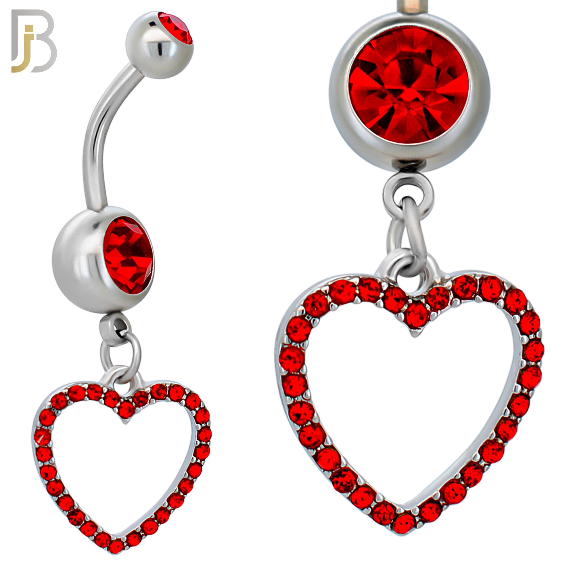 N026  - 316L Stainless Steel Dangling Hollow Heart with Zircon Design Belly Ring with 4mm Screw Ball image