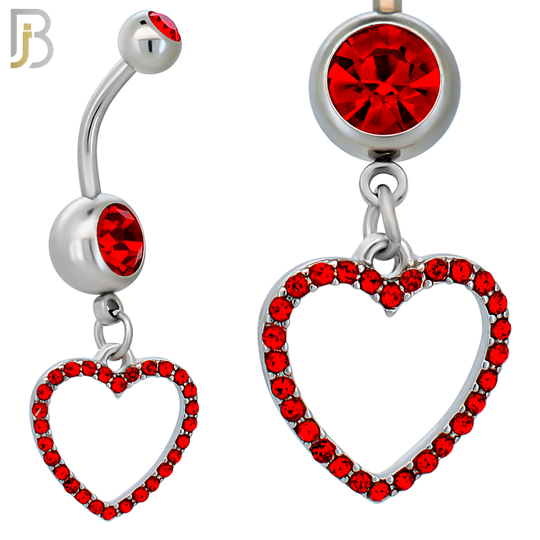 N026  - 316L Stainless Steel Dangling Hollow Heart with Zircon Design Belly Ring with 4mm Screw Ball image