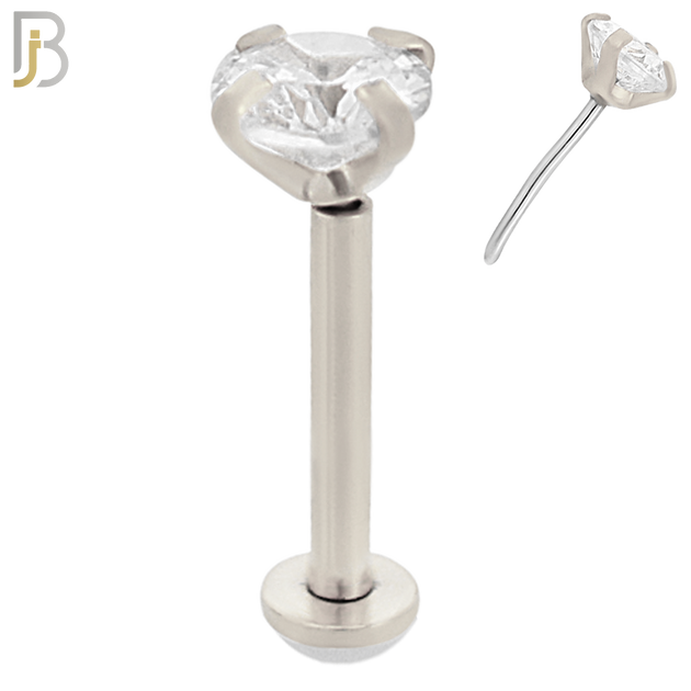 LB17S16 - 16g Thickness 316L Surgical Steel Prong Setting Round Push In  Zircon Labret (PACK OF 6) image 6