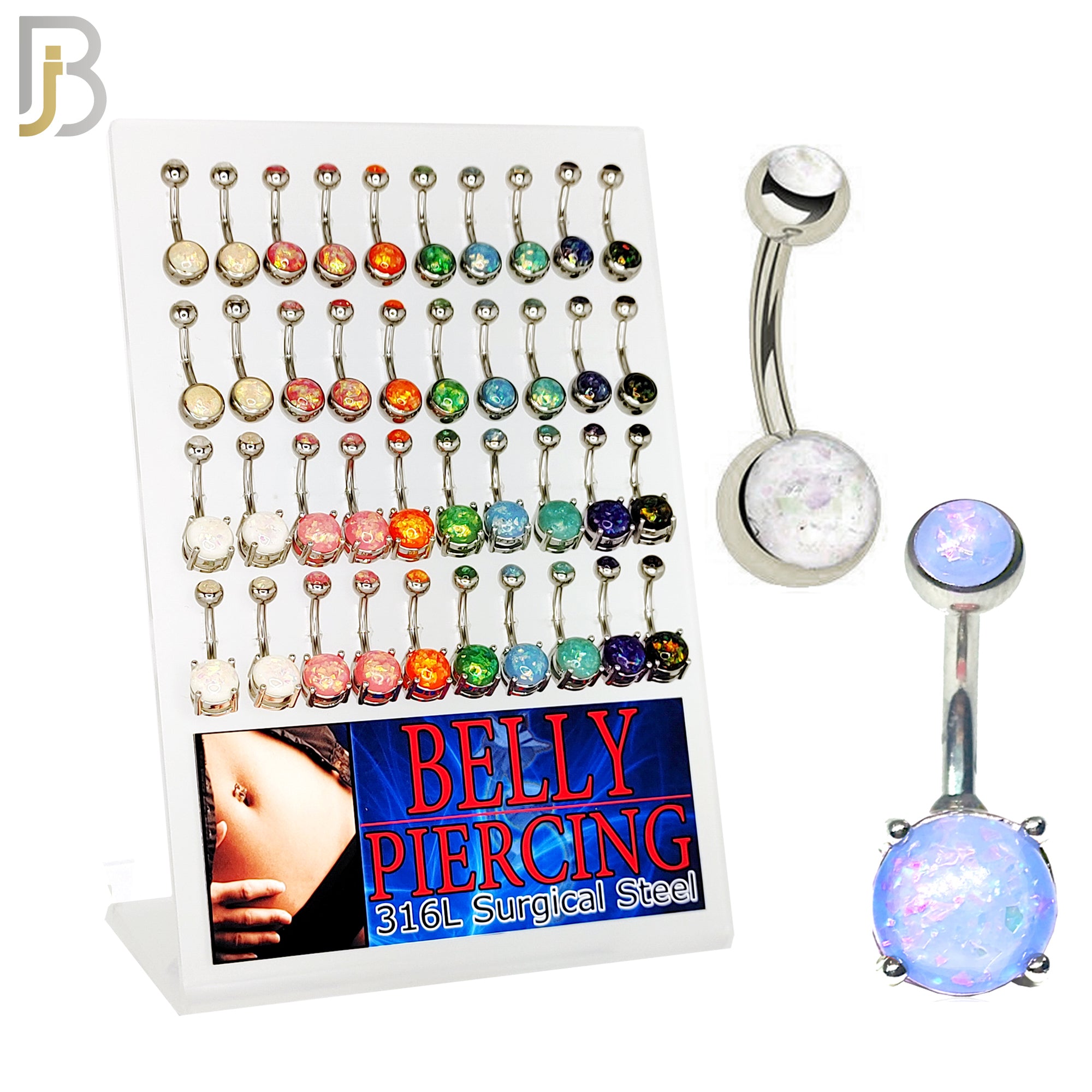 PK-NB14 - 316L Surgical Steel Screw Bezel Setting  and Prong Setting Opal Banana Belly Ring Pack of 40 image 0