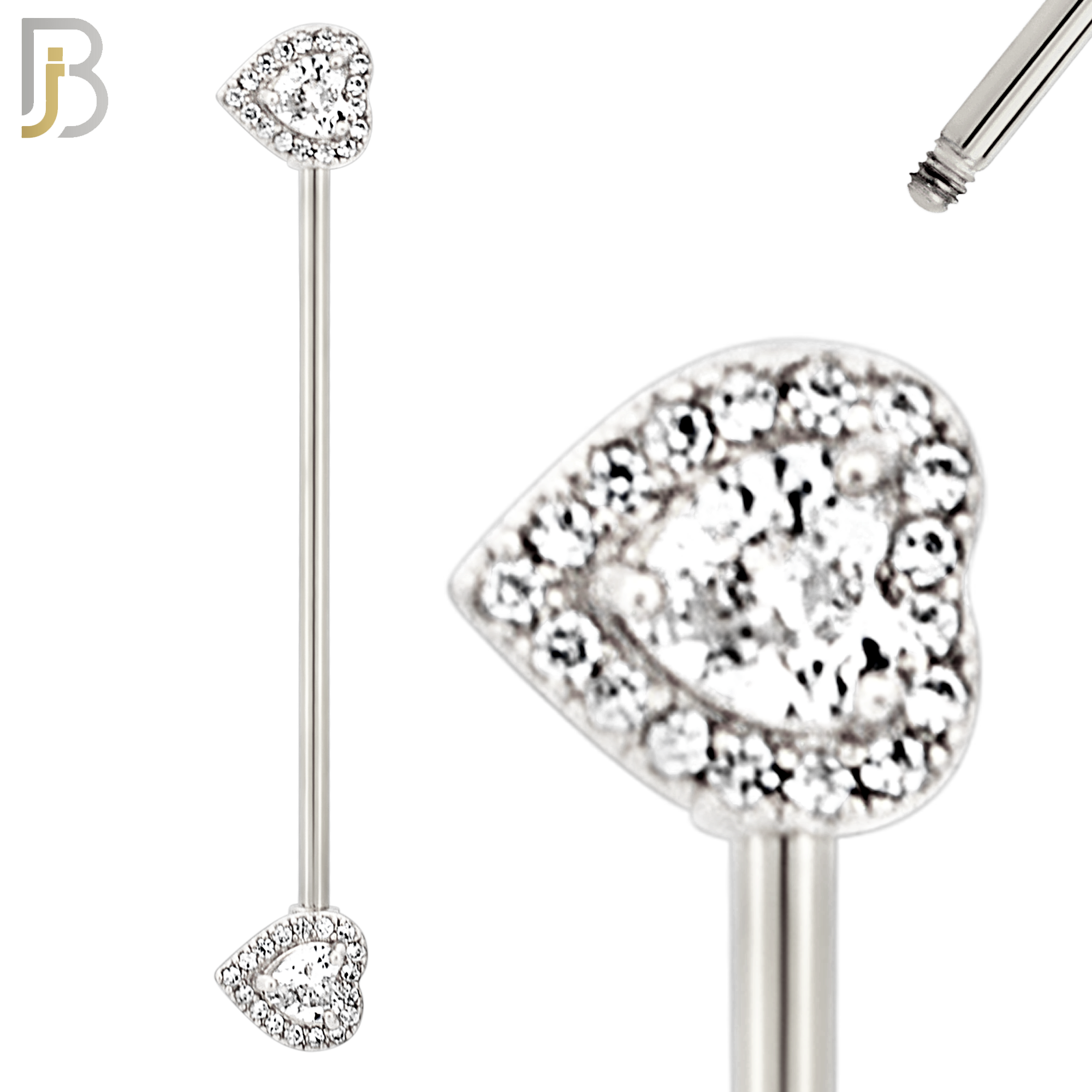 BB16 - 316L Surgical Steel Screw Bar Heart Multi CZ Design Barbell Industrial (PACK OF 4) image 1