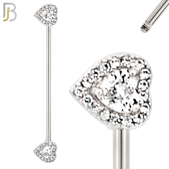 BB16 - 316L Surgical Steel Screw Bar Heart Multi CZ Design Barbell Industrial (PACK OF 4) image 1