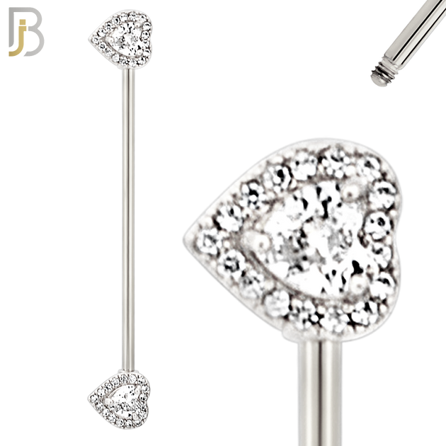 BB16 - 316L Surgical Steel Screw Bar Heart Multi CZ Design Barbell Industrial (PACK OF 4) image 1