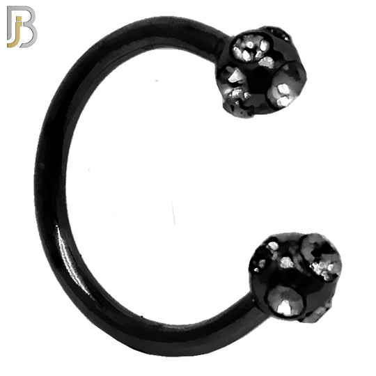 HS03K - 316L Surgical Steel Black Plated Horseshoe with  Multi Zircon Screw Ball External Threaded (PACK OF 6) image 0