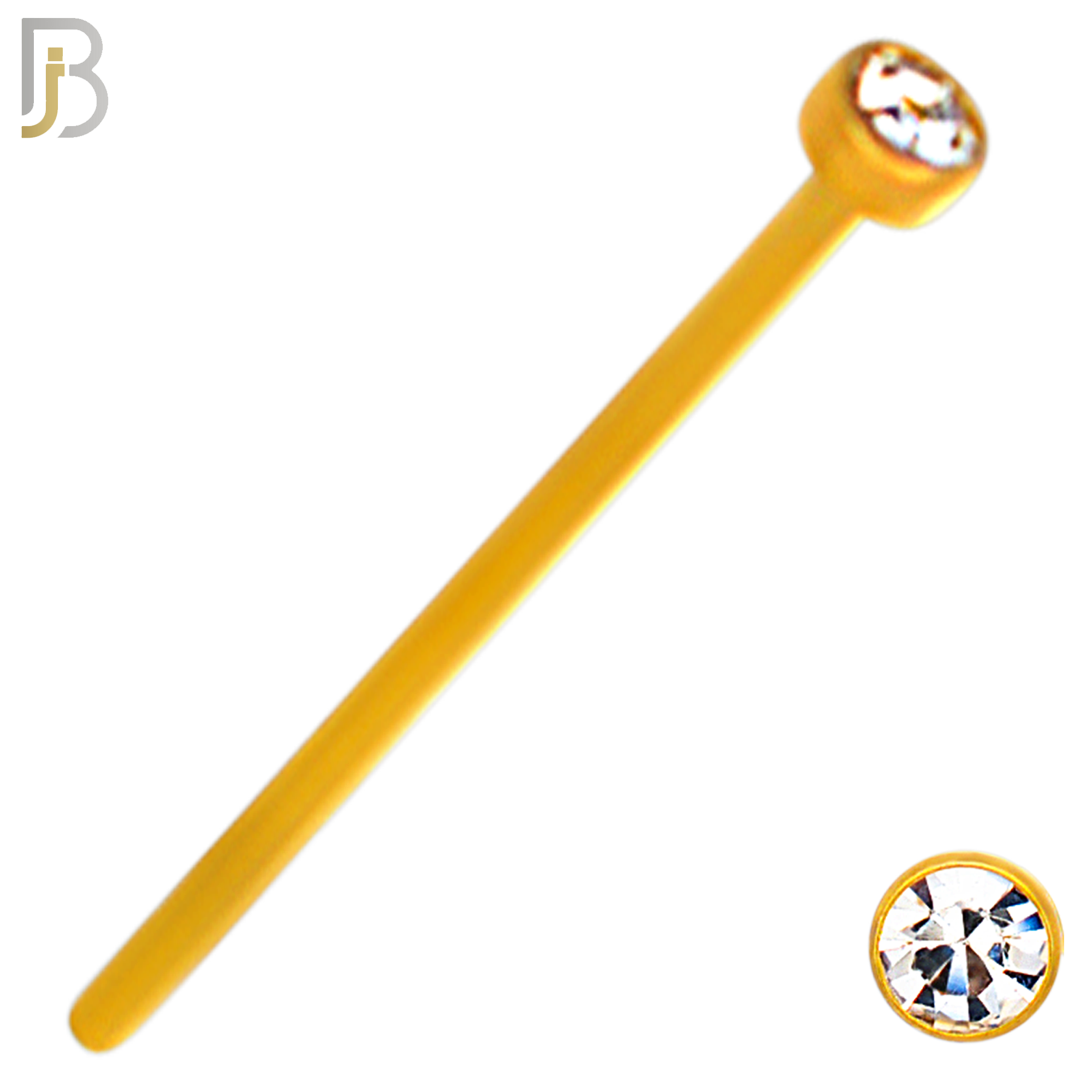 NR05G - 316L Surgical Steel Gold Plated Nose Stud  Bezel Set Zircon Round Nose Ring image 2