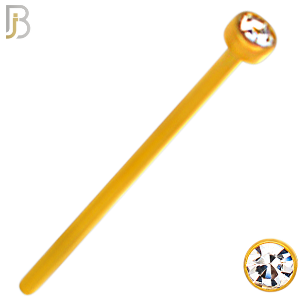 NR05G - 316L Surgical Steel Gold Plated Nose Stud  Bezel Set Zircon Round Nose Ring image 2