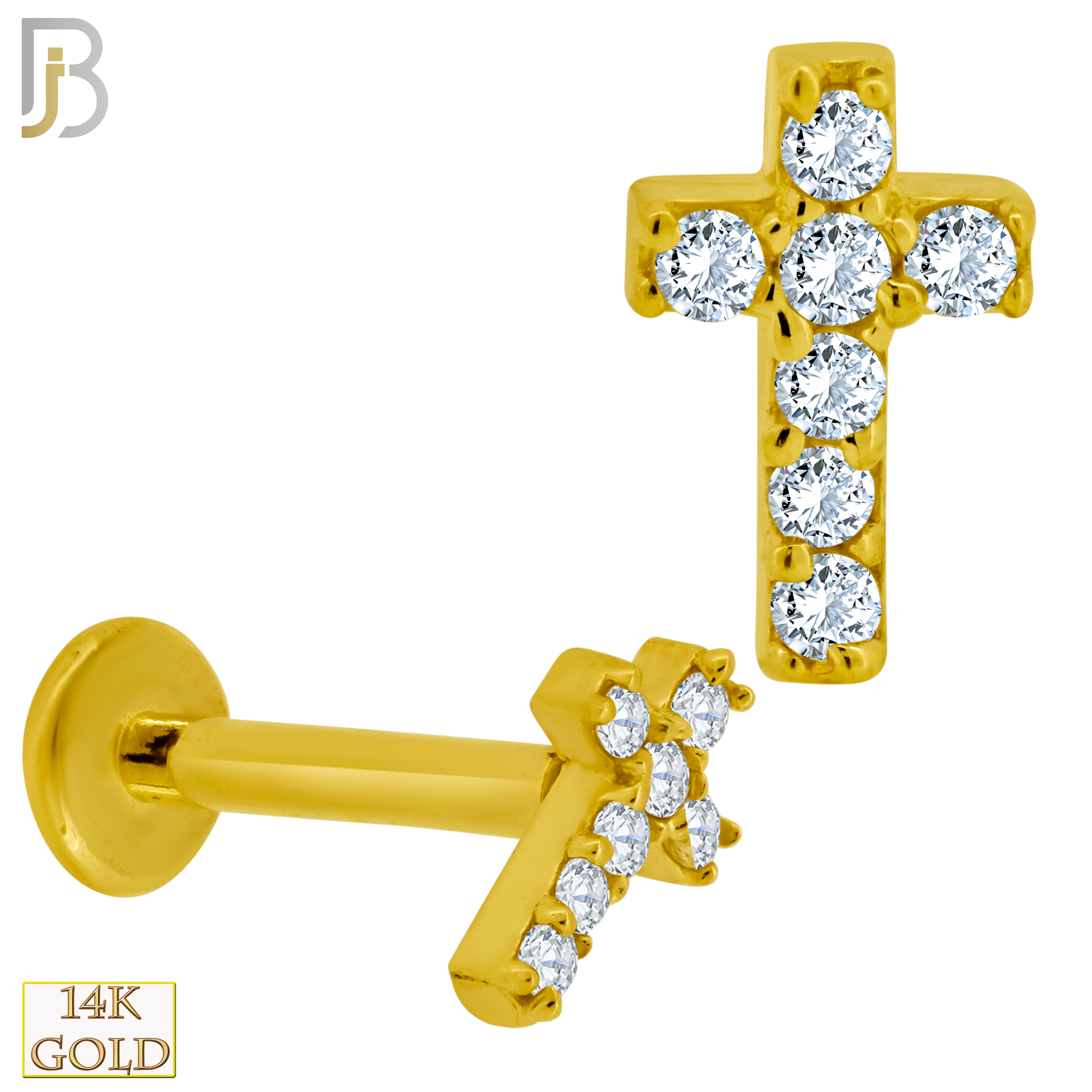 14-LB51 - 14k Gold Cross Labret Studded with CZ Labret image 0