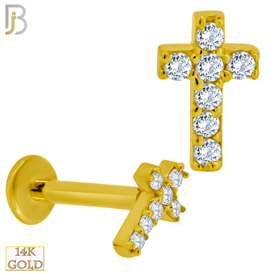 14-LB51 - 14k Gold Cross Labret Studded with CZ Labret image 0
