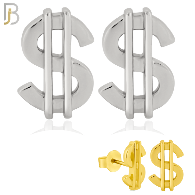 925-ES241 - 925 Sterling Silver Plain Dollar Sign Earring Stud image 0